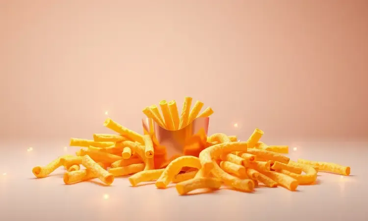 Composição 3D criativa com diferentes tipos de batatas como rústica e ondulada em um ambiente minimalista e iluminado.