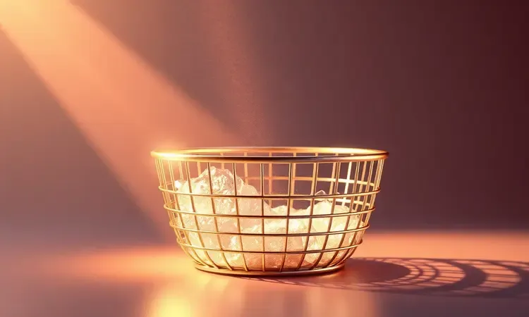 Representação visual da cura do antiaderente em um cesto de fritadeira sem óleo com brilho metálico e luz quente.