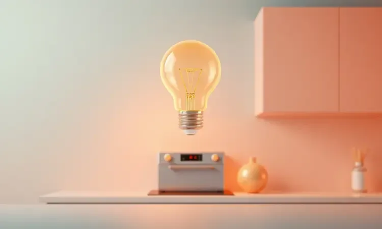 Representação 3D estilizada de solução de problemas e manutenção para eletrodomésticos de cozinha.