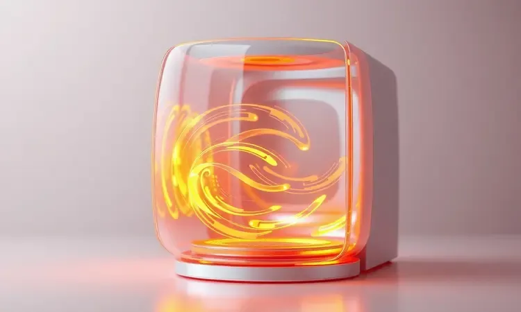 Visualização conceitual em 3D do fluxo de ar quente circulando de forma dinâmica dentro de uma cavidade de fritadeira elétrica.