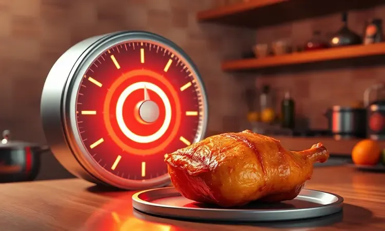 Representação conceitual de temperatura e calor ideal para assar toucinho na airfryer em 3D.
